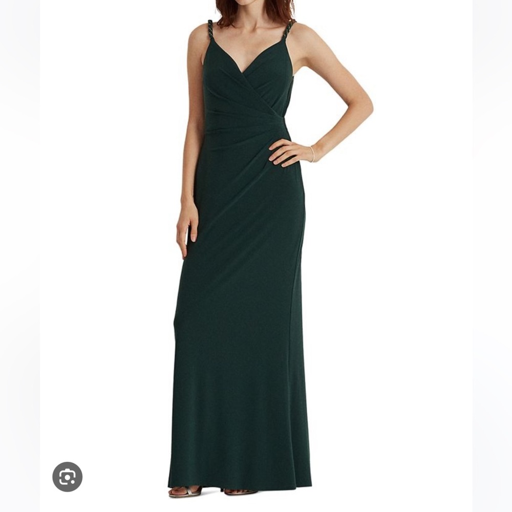 Lauren Ralph Lauren Jersey Sleeveless Emerald Green Maxi  Gown